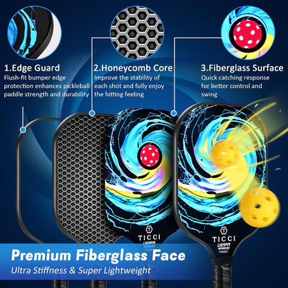 Pickleball Paddles Set of 2, USAPA Approved Fiberglass Pickleball Set with 4 Balls & Carry Bag, Lightweight Rackets for Beginners & Adults